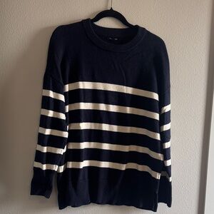 Navy and White Striped Women's Sweater